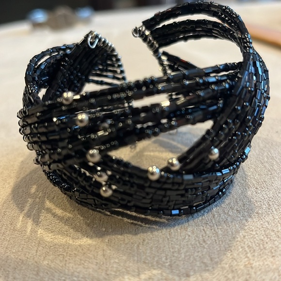 Black seeded bead, braided cuff bracelet - Picture 3 of 4